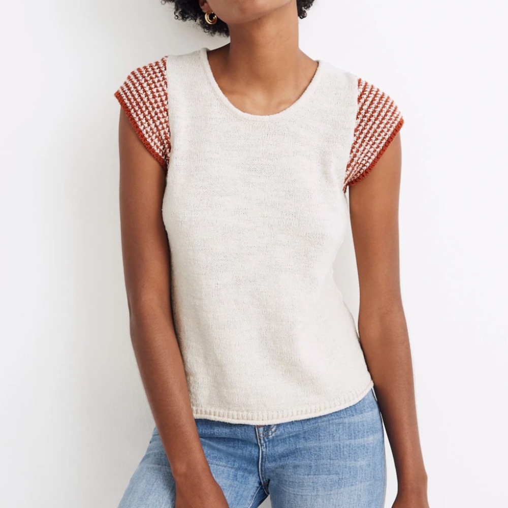 *SOLD* Madewell Knitted Kimble Striped Sweater Top with Contrast Sleeves Size M